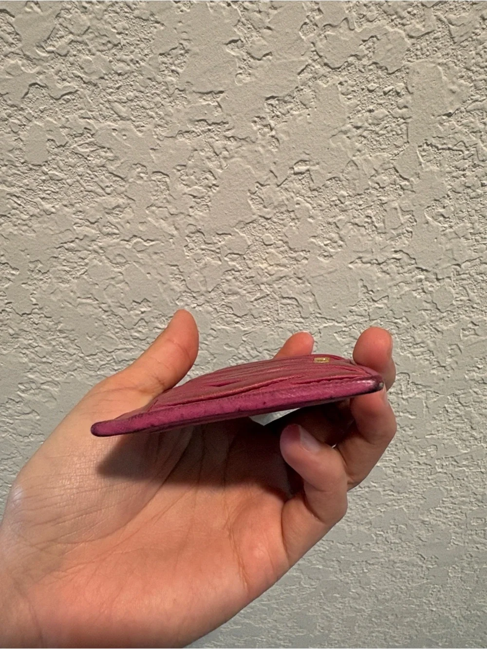 Miu Miu Fuchsia Matelassé Leather Card Holder with Gold Logo
